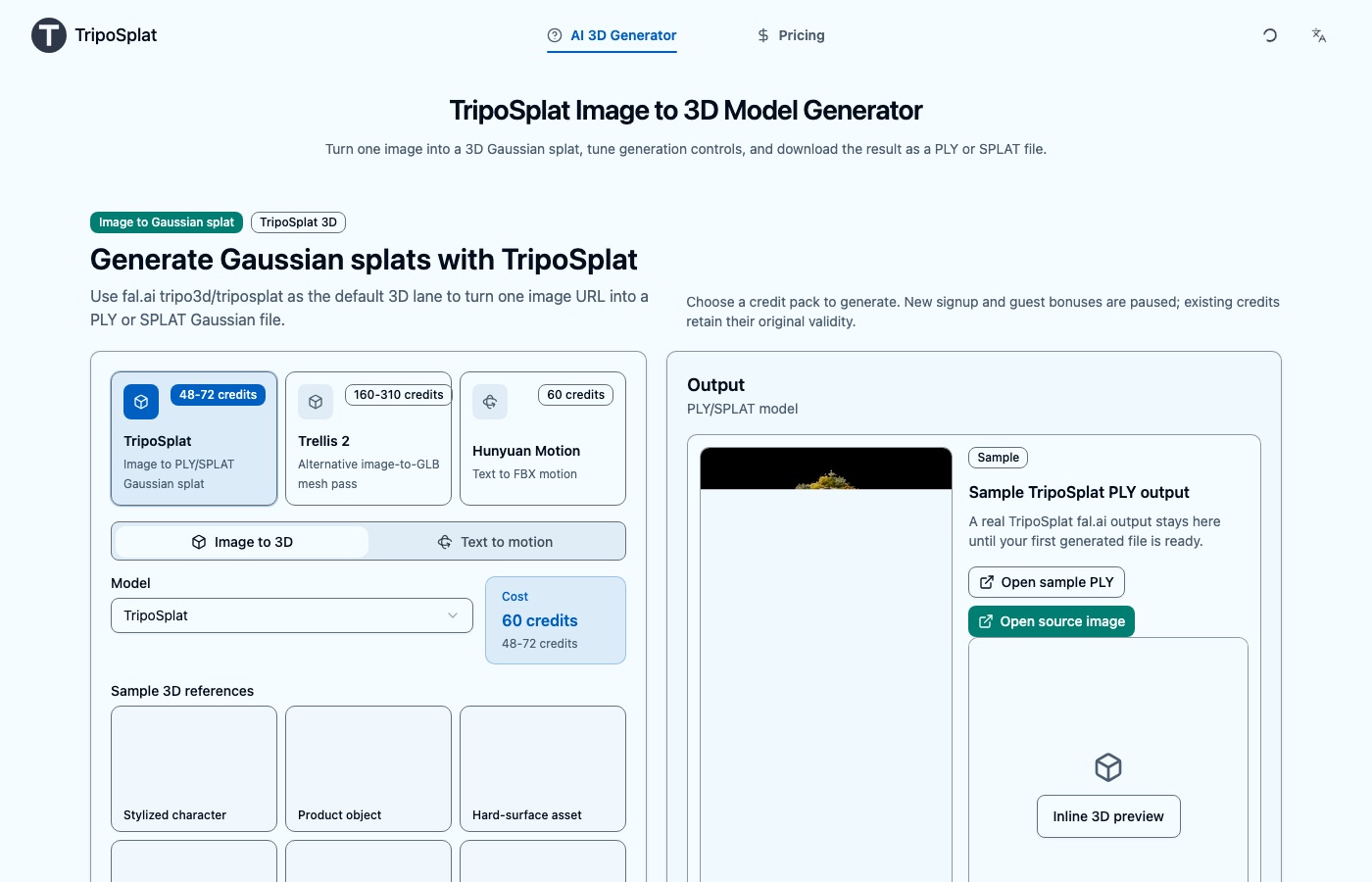 TripoSplat 图片转高斯泼溅工作台预览